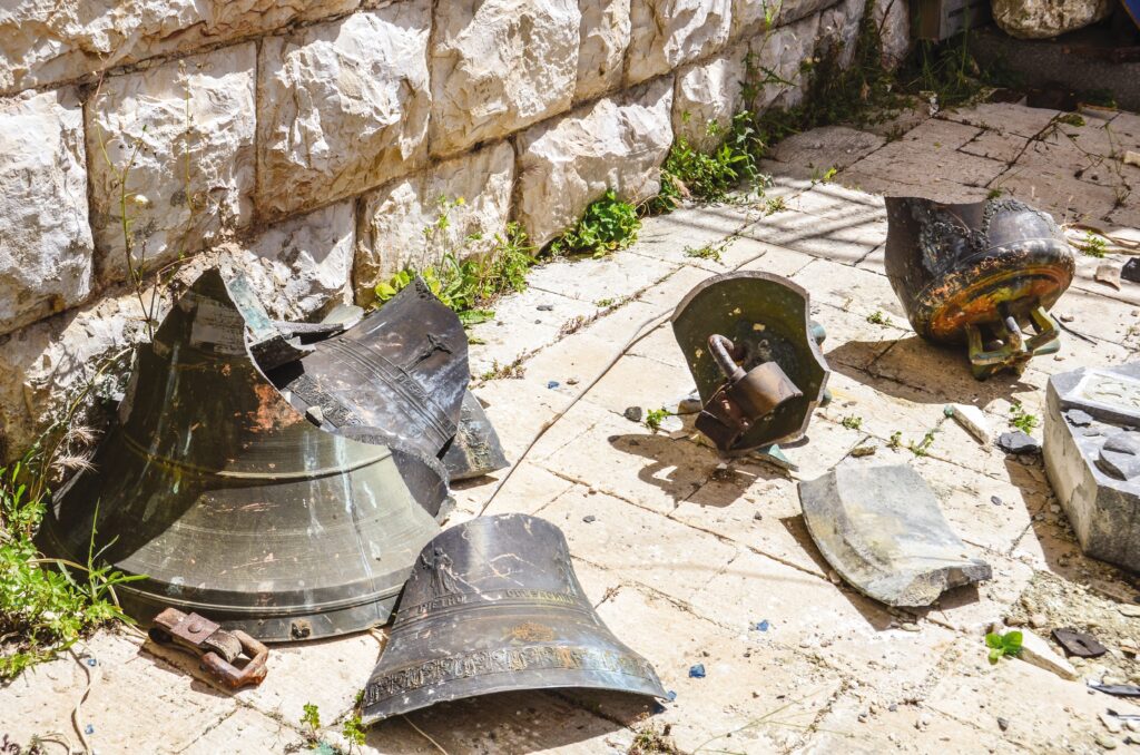 broken church bells outside